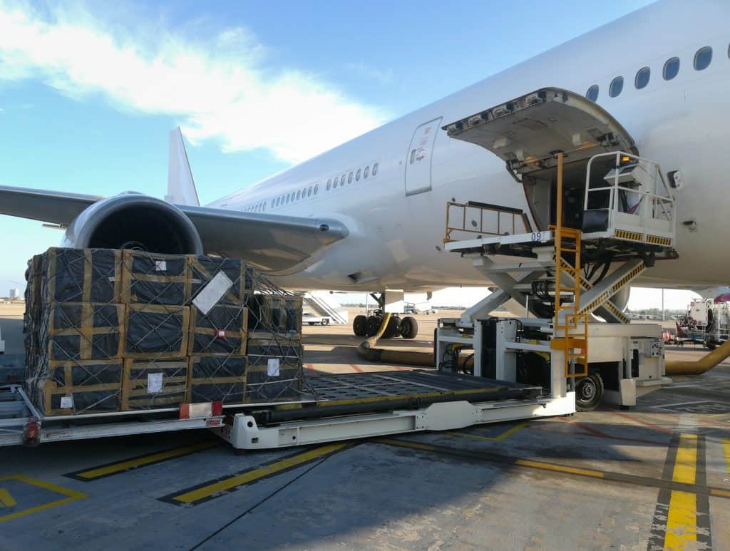 Aero freight plane being loaded for air freight services